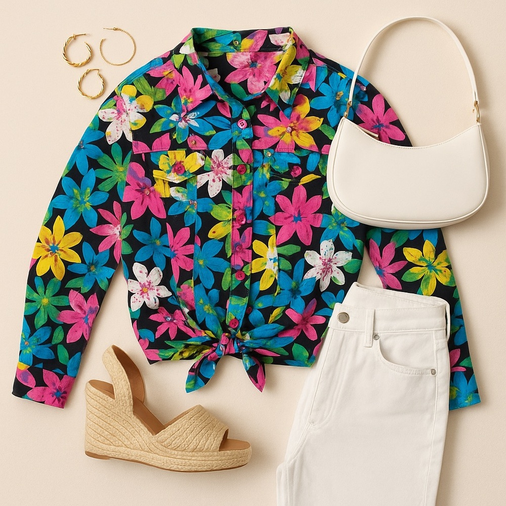 Vintage sequin floral button up